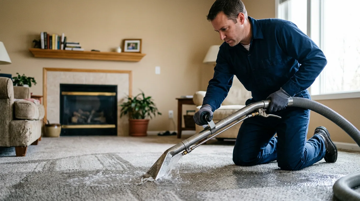 Water damage restoration technician working near Delhi, IA